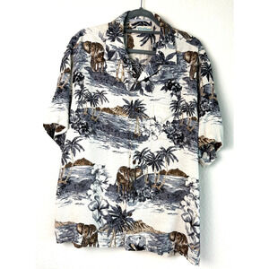 Caribbean Silk Blend Men Hawaiian Short Sleeve Shirt Black White Floral JungleXL